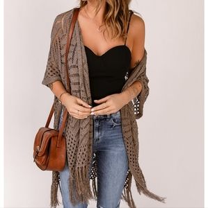Brown knit fringe open cardigan - one size